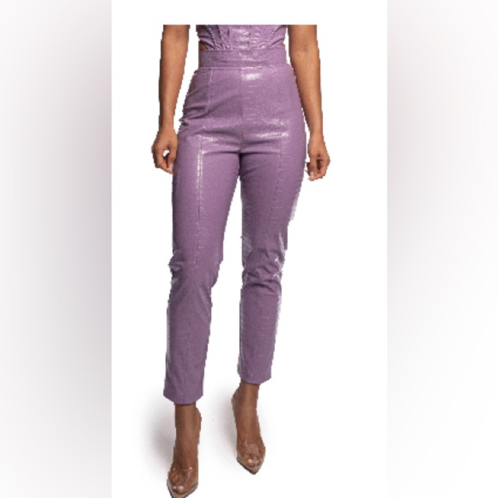 JLUXLABEL Croc embossed faux leather pants, Purple, sz L, NWT